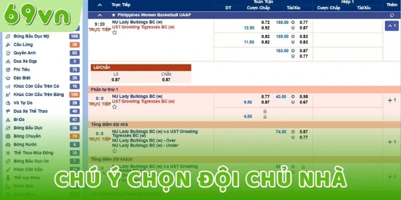 Chú ý chọn đội chủ nhà