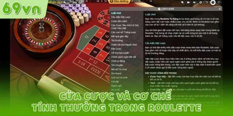 Cửa cược và cơ chế tính thưởng trong Roulette