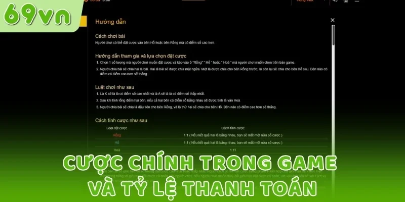 Cược chính trong game và tỷ lệ thanh toán