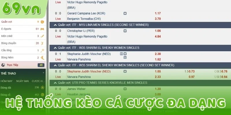 Hệ thống kèo cá cược đa dạng