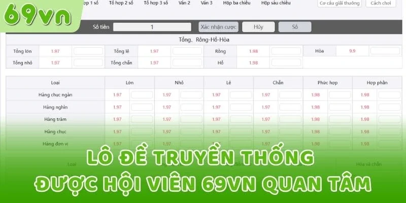 Lô đề truyền thống 69VN có đủ các kiểu cược