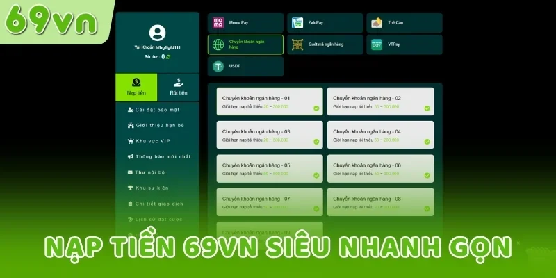 Nạp tiền 69VN siêu nhanh gọn