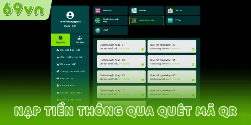 Nạp tiền thông qua quét mã QR