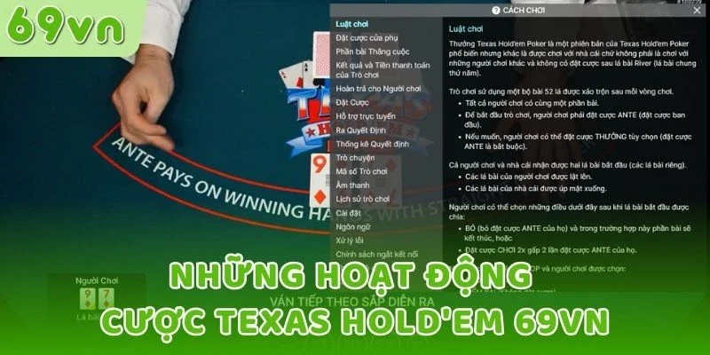 Những hoạt động cược Texas Hold'em 69VN
