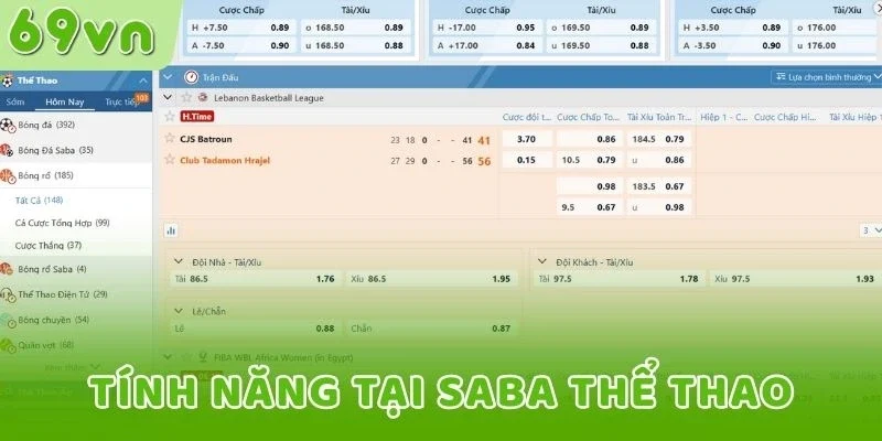 Tính năng tại Saba thể thao